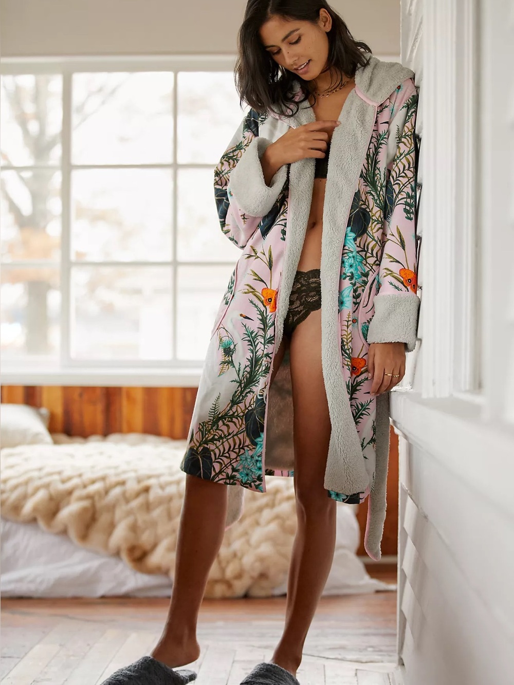 ANTHROPOLOGIE Kelly Louise Judd Wildflower Sherpa-Lined Robe 1X